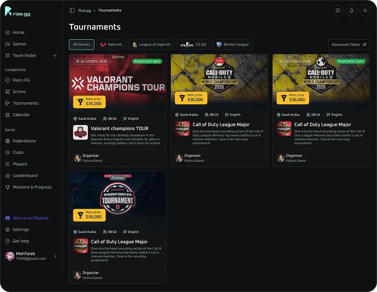 Tournaments on the Rise
